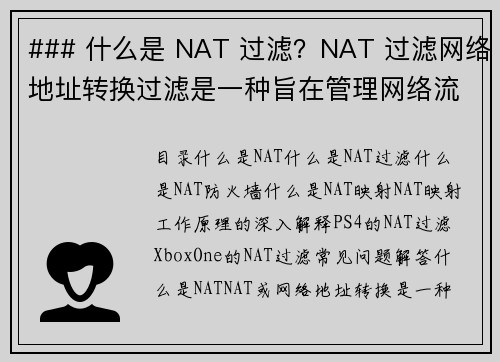 ### 什么是 NAT 过滤？NAT 过滤网络地址转换过滤是一种旨在管理网络流量和提高安全性